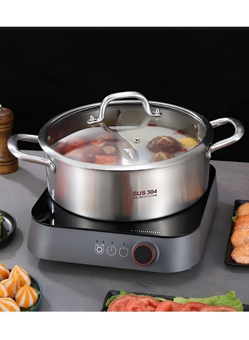 TrustMate 304 Stainless Steel Hot Pot with Divider (Yin Yang) – Thickened Double Flavor Hotpot – Includes 2 Ladles – Suitable for Gas Stove, Induction & Ceramic Cooker – Family Size for 2–6 People - Image 2
